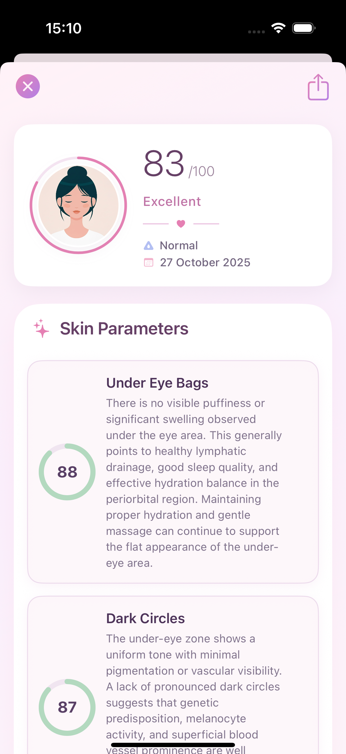 FaceGlow skin results screen