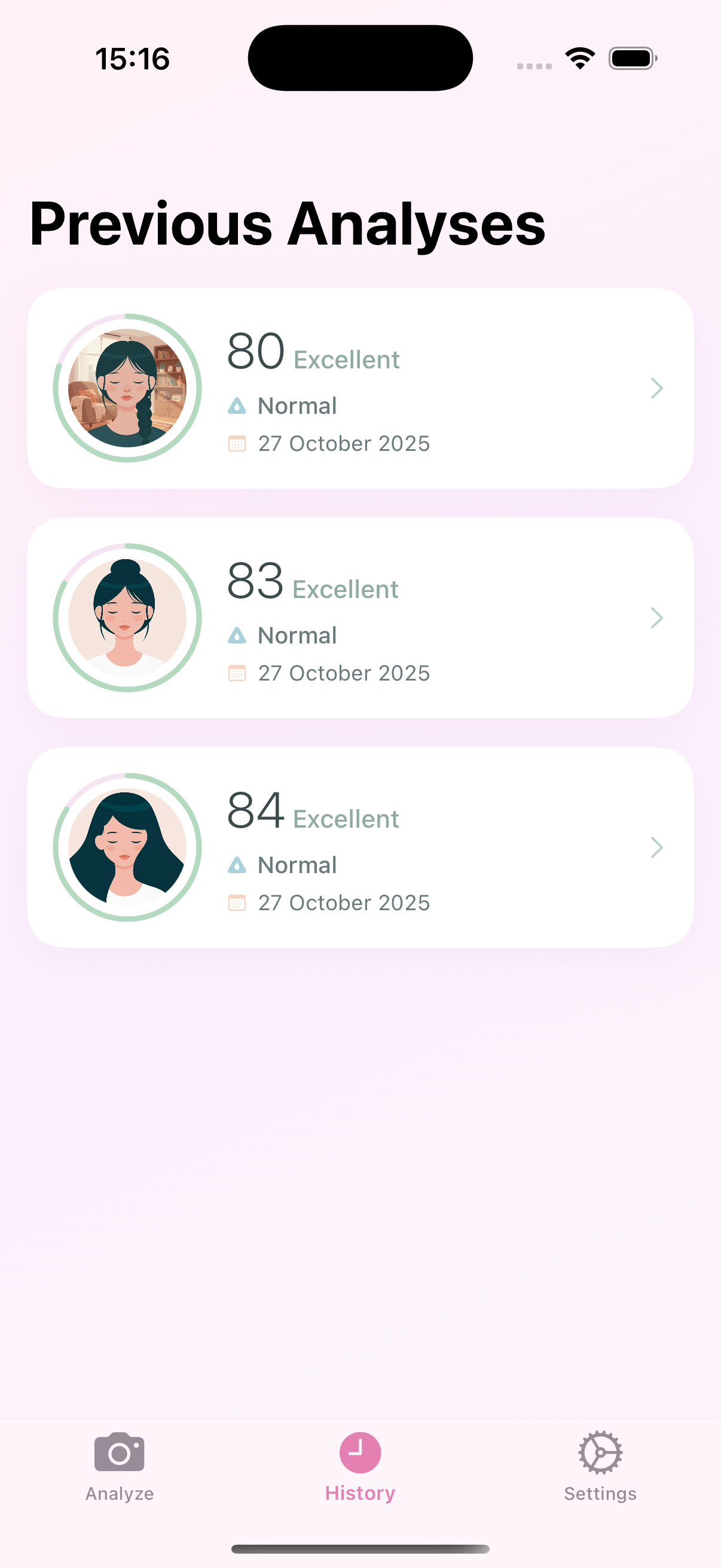 FaceGlow previous analyses history